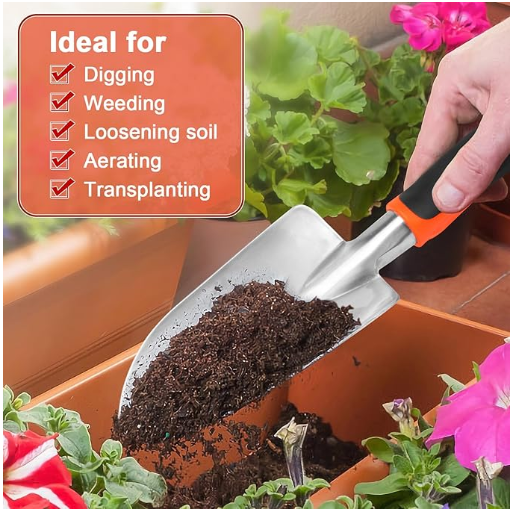 Garden Shovel Garden Hand Trowel, Heavy Duty Hand Shovel with Ergonomic Handle, Small Gardening Tools for Digging, Rust Resistant Gardening Spade Trowel Tools, Orange